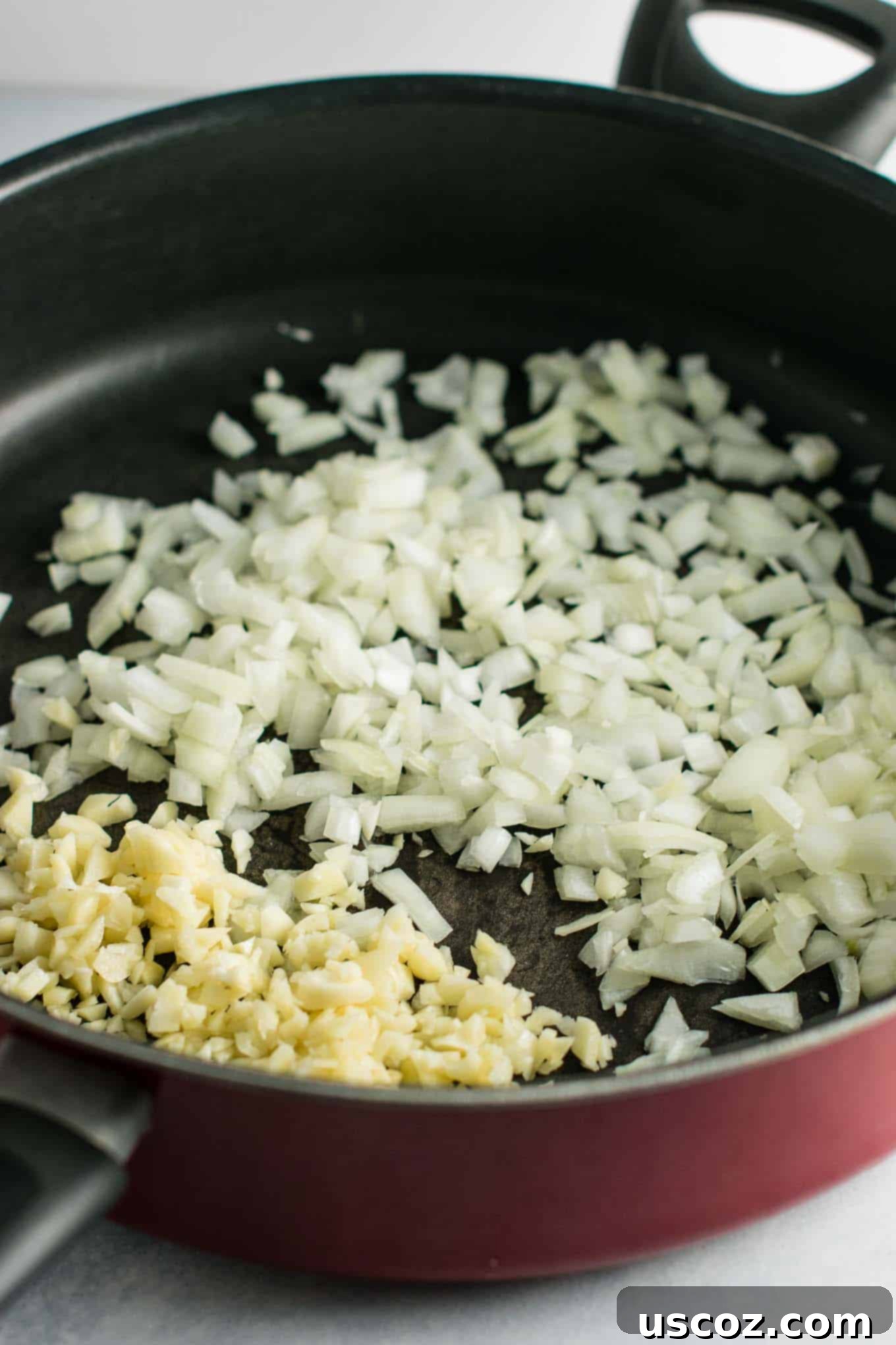 Delicious Vegetarian Spaghetti Sauce 4 chopped onion and minced garlic in a skillet