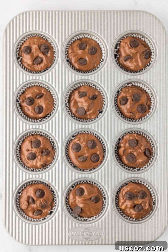 Nourishing Chocolate Muffins 14 Muffin batter ready for baking in a tin