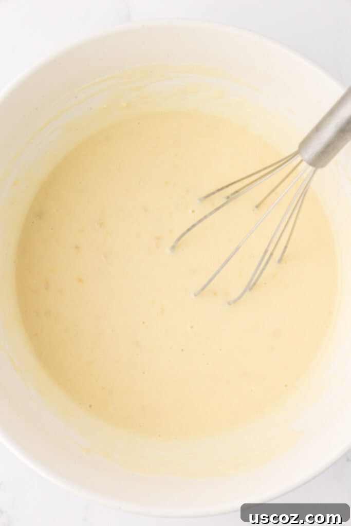 Nourishing Chocolate Muffins 8 Whisked wet ingredients in a mixing bowl for chocolate muffins
