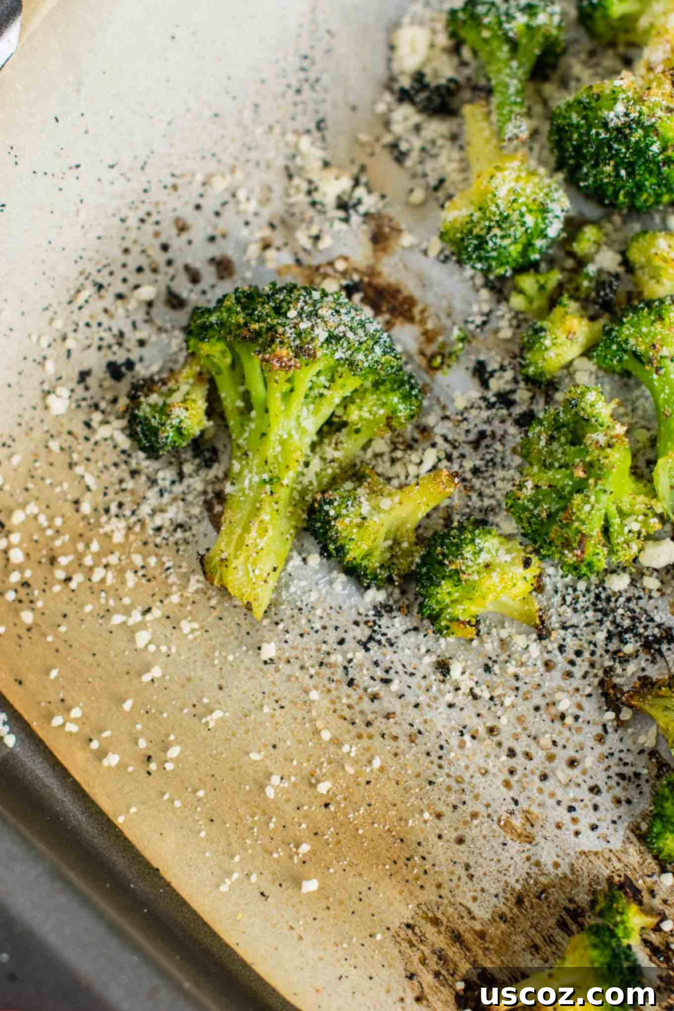 Perfectly Roasted Frozen Broccoli 6 A serving of perfectly roasted frozen broccoli sprinkled with fresh Parmesan cheese.