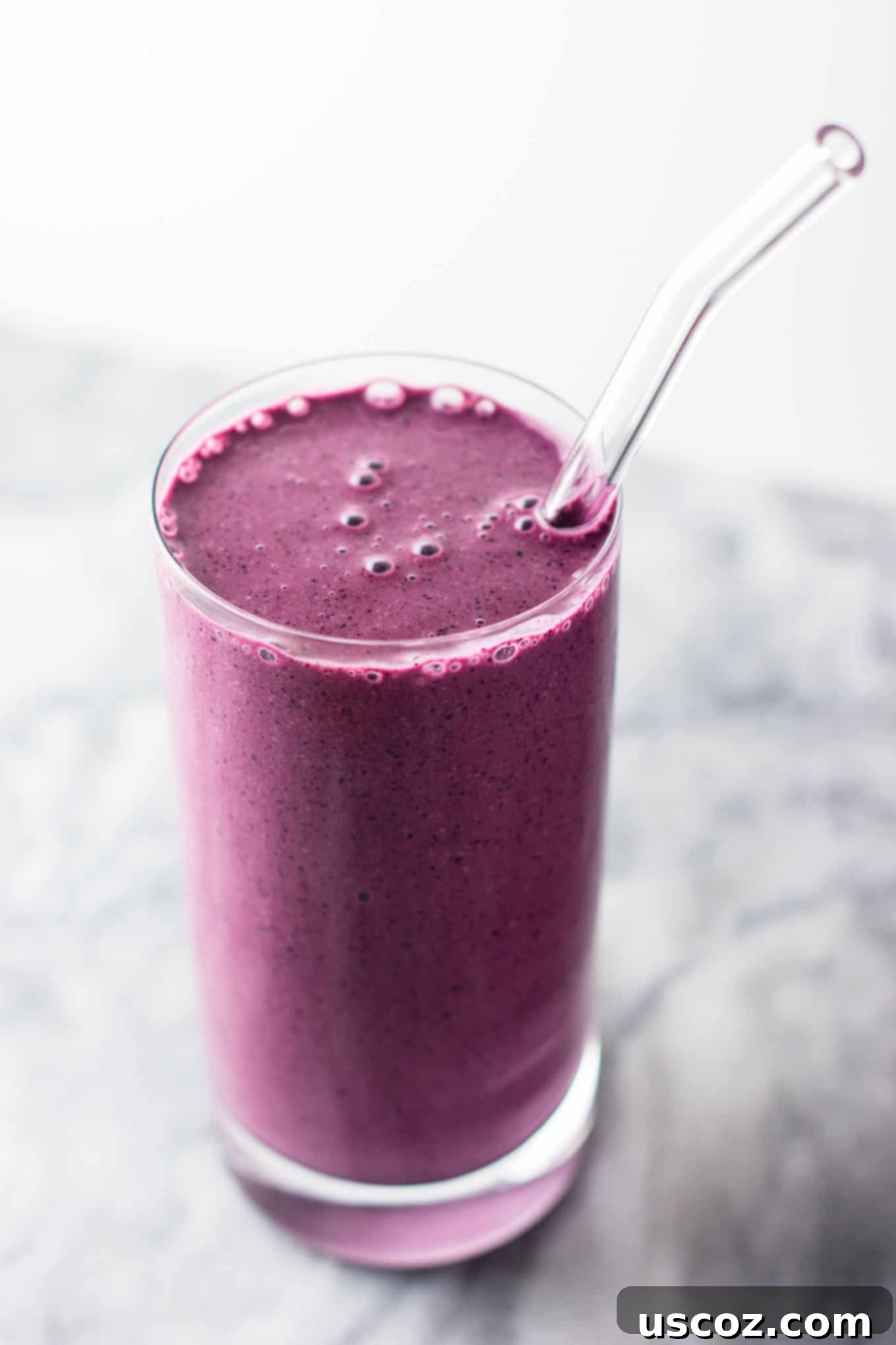 Blueberry Pie Bliss Blend 11 Healthy blueberry pie smoothie recipe with greek yogurt and rolled oats. A breakfast or dessert full of juicy blueberry flavor! #healthy #blueberrysmoothie #blueberrypiesmoothie #vegetarian #greekyogurt #lemonzest #glutenfree