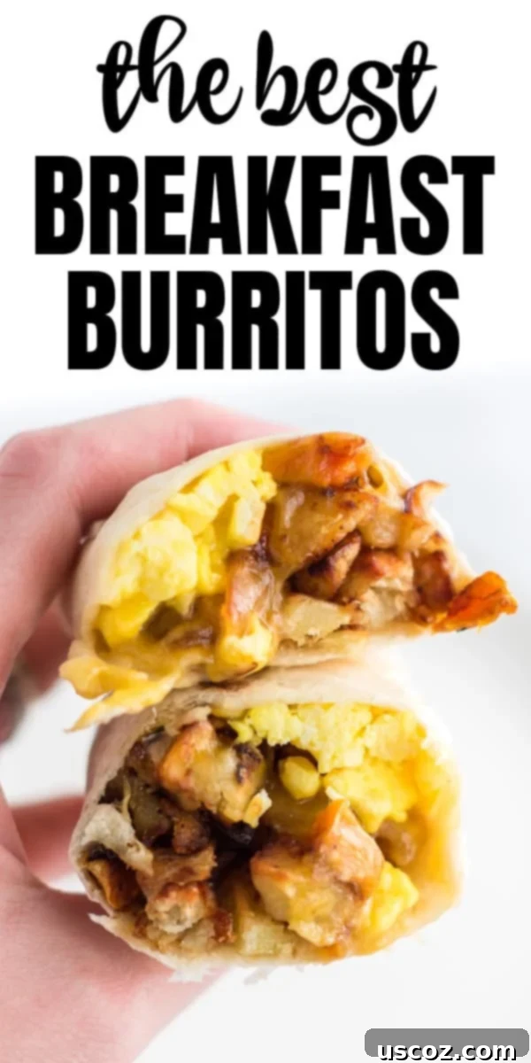 Your New Favorite Breakfast Burrito 9 Pinterest image with text "the best breakfast burritos" and a photo of a burrito