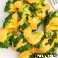Ultimate Cheesy Broccoli Sauce 14 cheese sauce drizzled over steamed broccoli