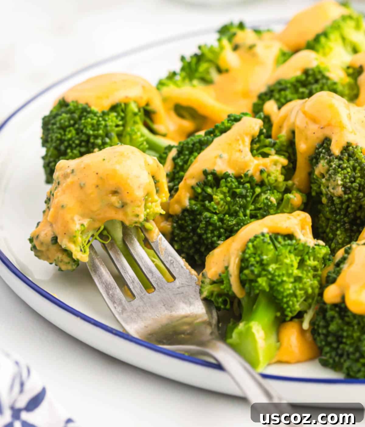 Ultimate Cheesy Broccoli Sauce 9 A serving of steamed broccoli generously covered with the rich, homemade cheese sauce