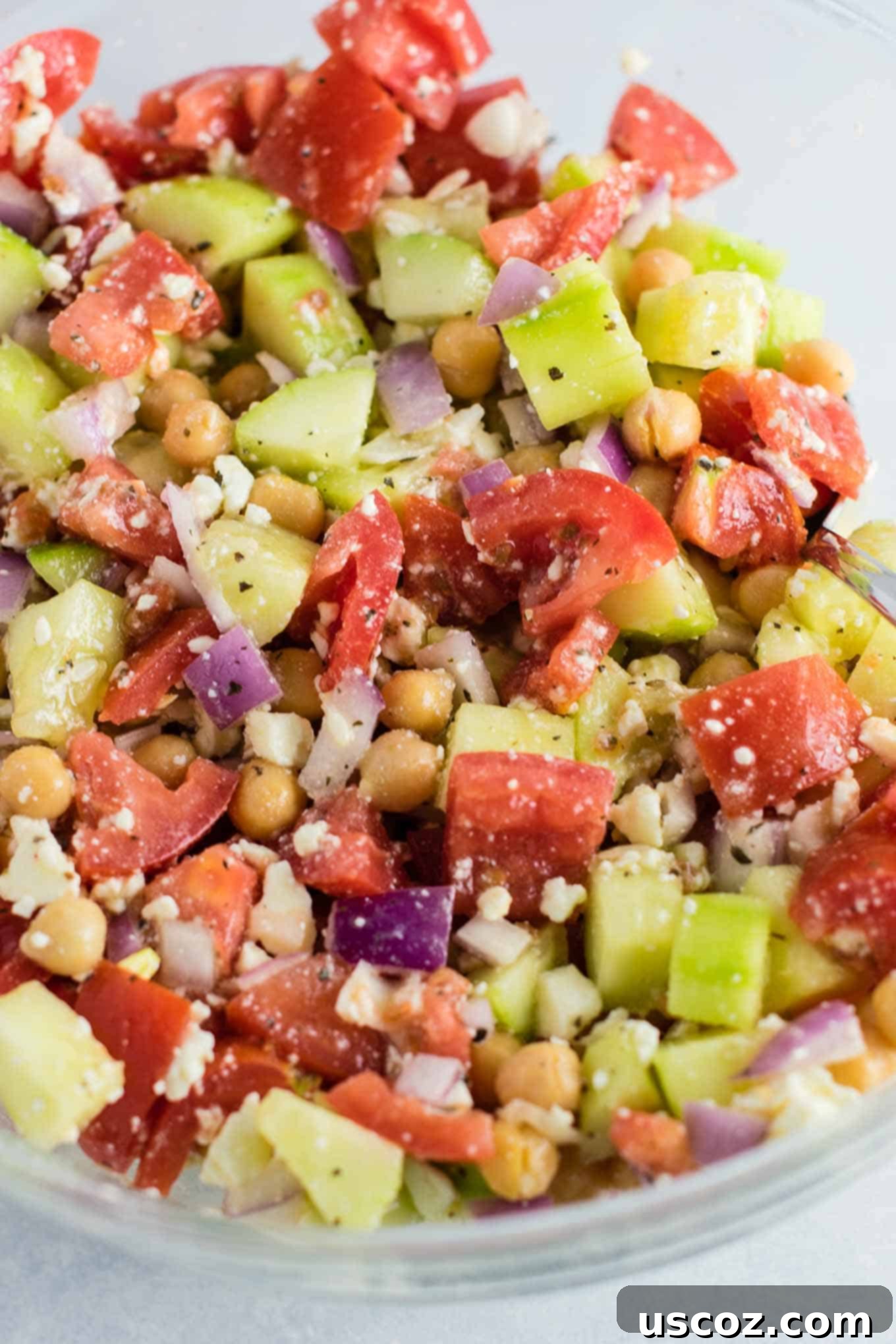 Tangy Greek Cucumber Delight 8 greek cucumber chickpea salad in a bowl
