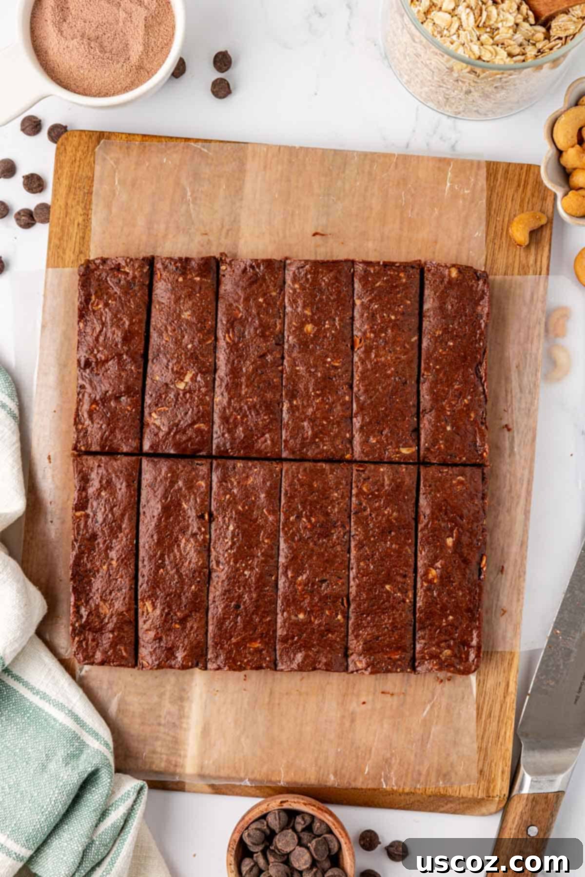 Chocolate Cashew Protein Bars 11 chocolate cashew protein bars cut into slices
