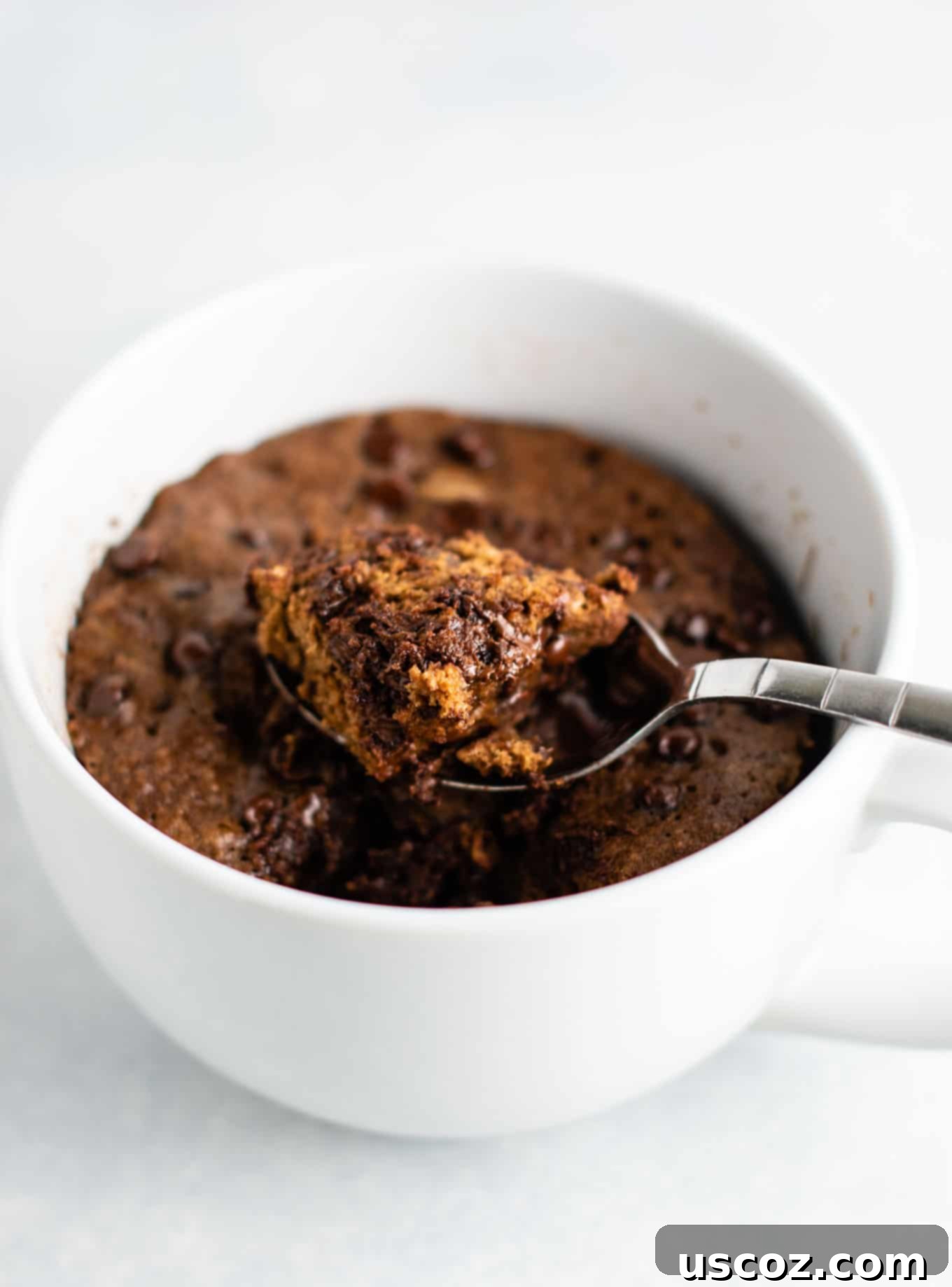 how to make a chocolate mug cake with oat flour and coconut flour. This is the BEST texture gluten free mug cake!