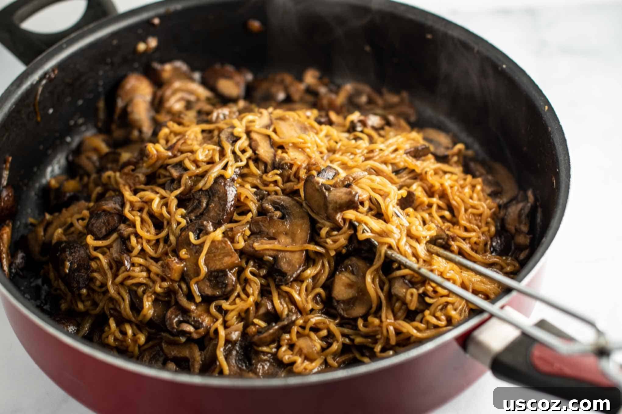 Stir Fry Stars: Essential Veggies 25 asian mushroom ramen noodles in a large skillet