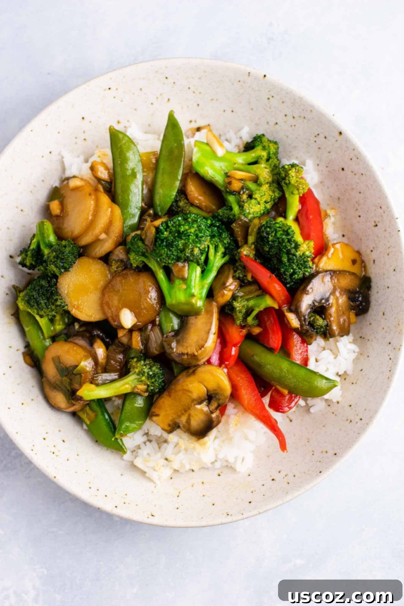 Stir Fry Stars: Essential Veggies 26 veggie stir fry over white rice