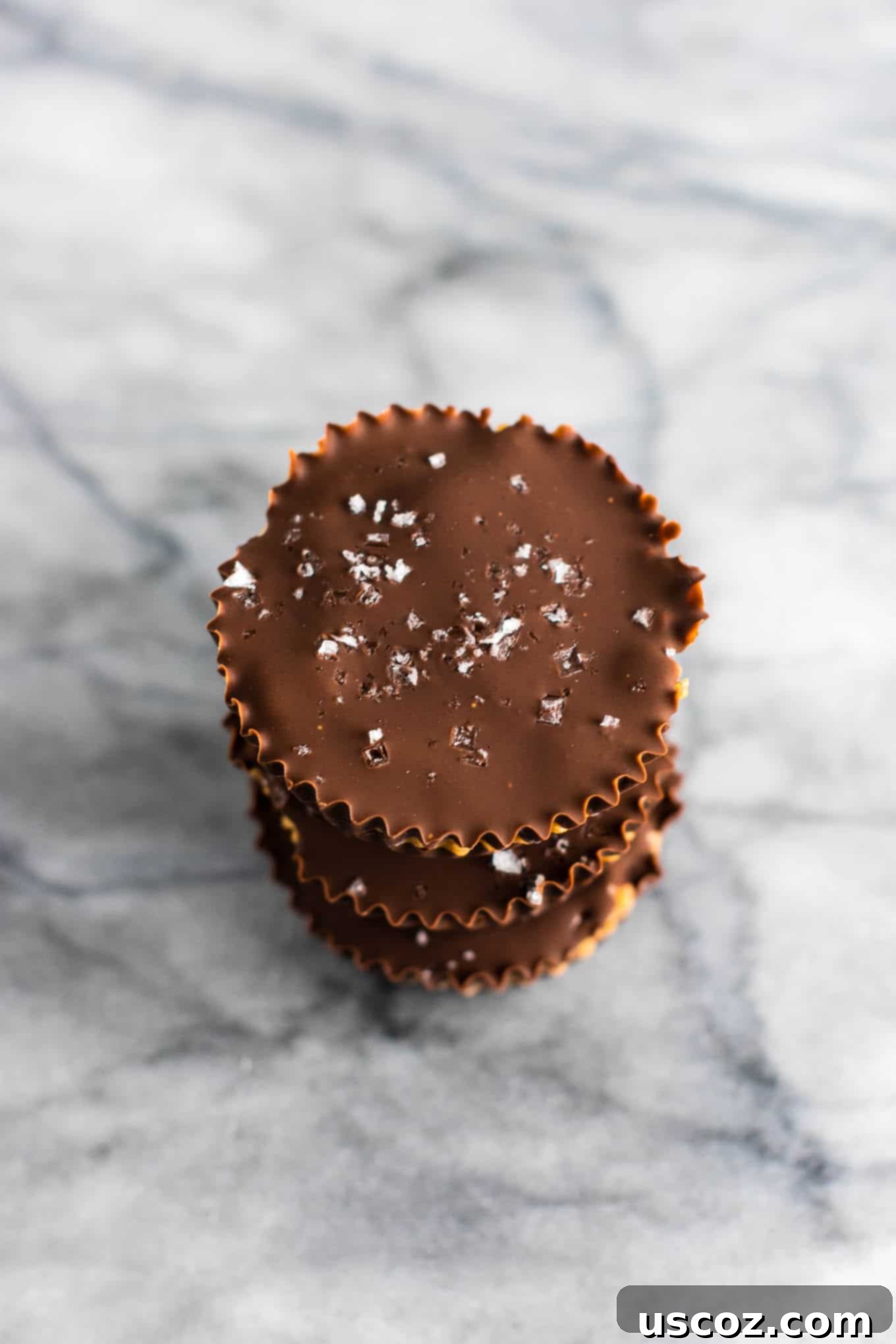 Stacked healthy almond butter cups, showcasing their layers and delicious texture