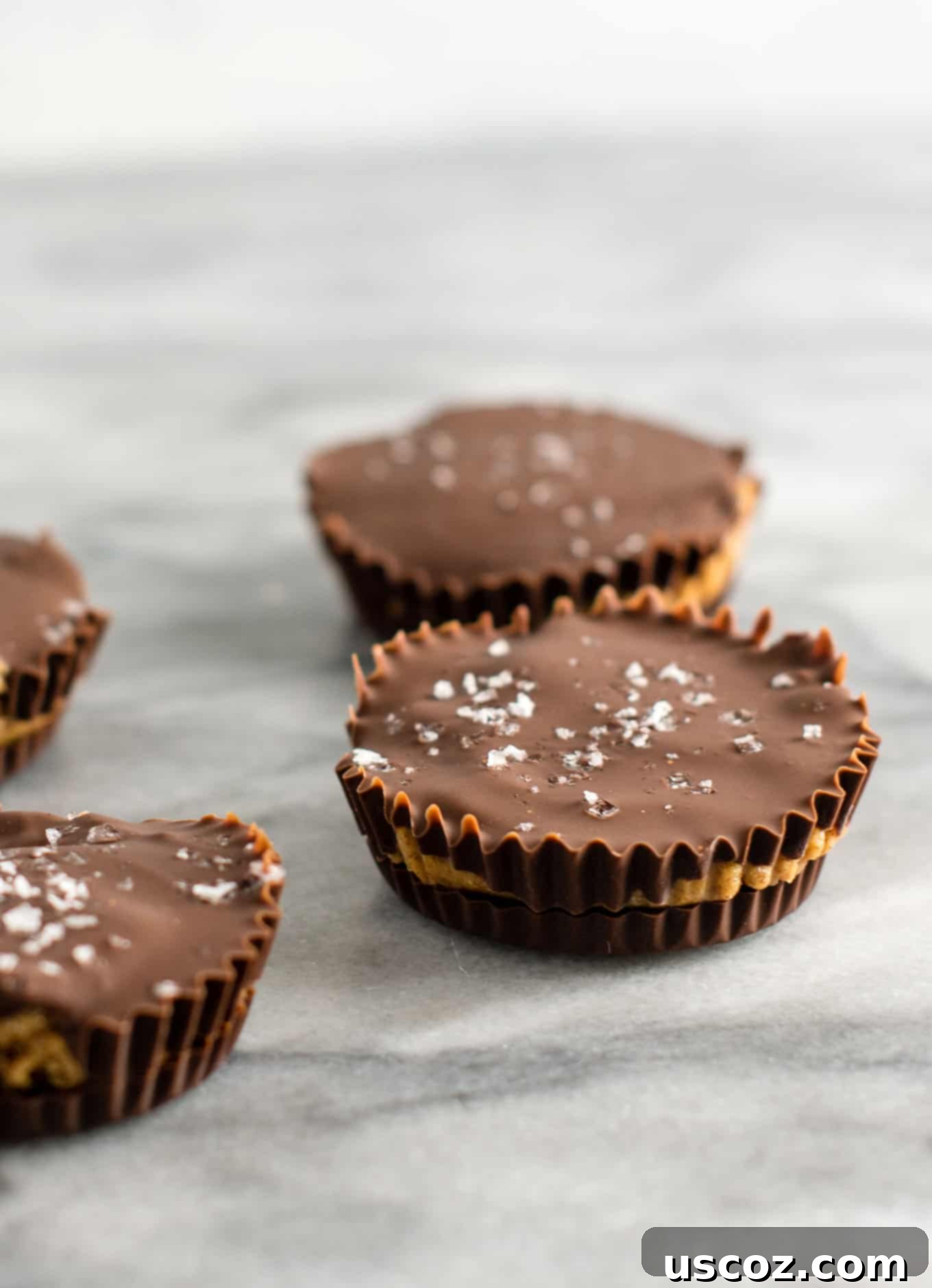 A platter of healthy chocolate almond butter cups, showcasing their elegant presentation