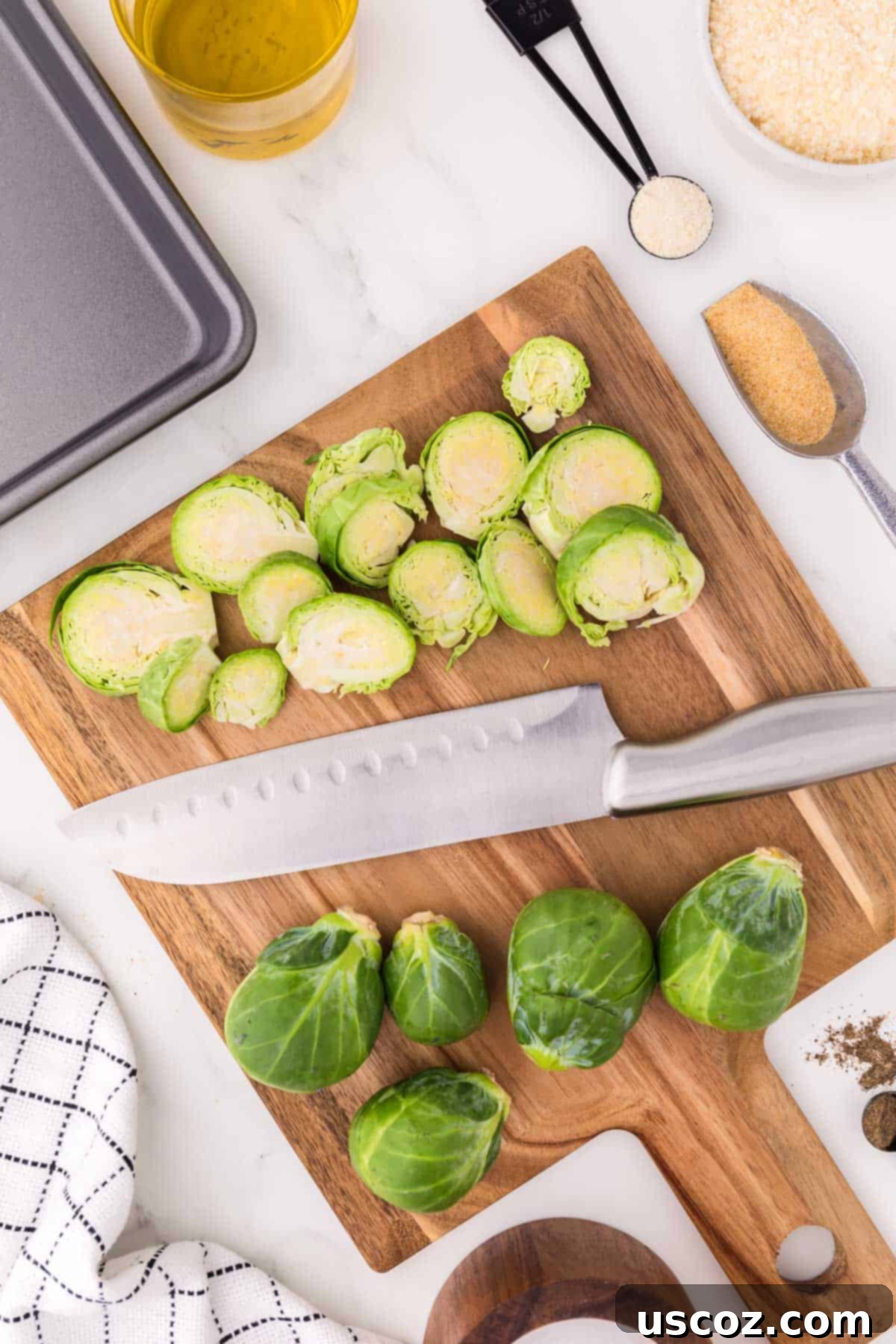 Sprout Leaf Crisps 5 cutting the brussels sprouts into slices