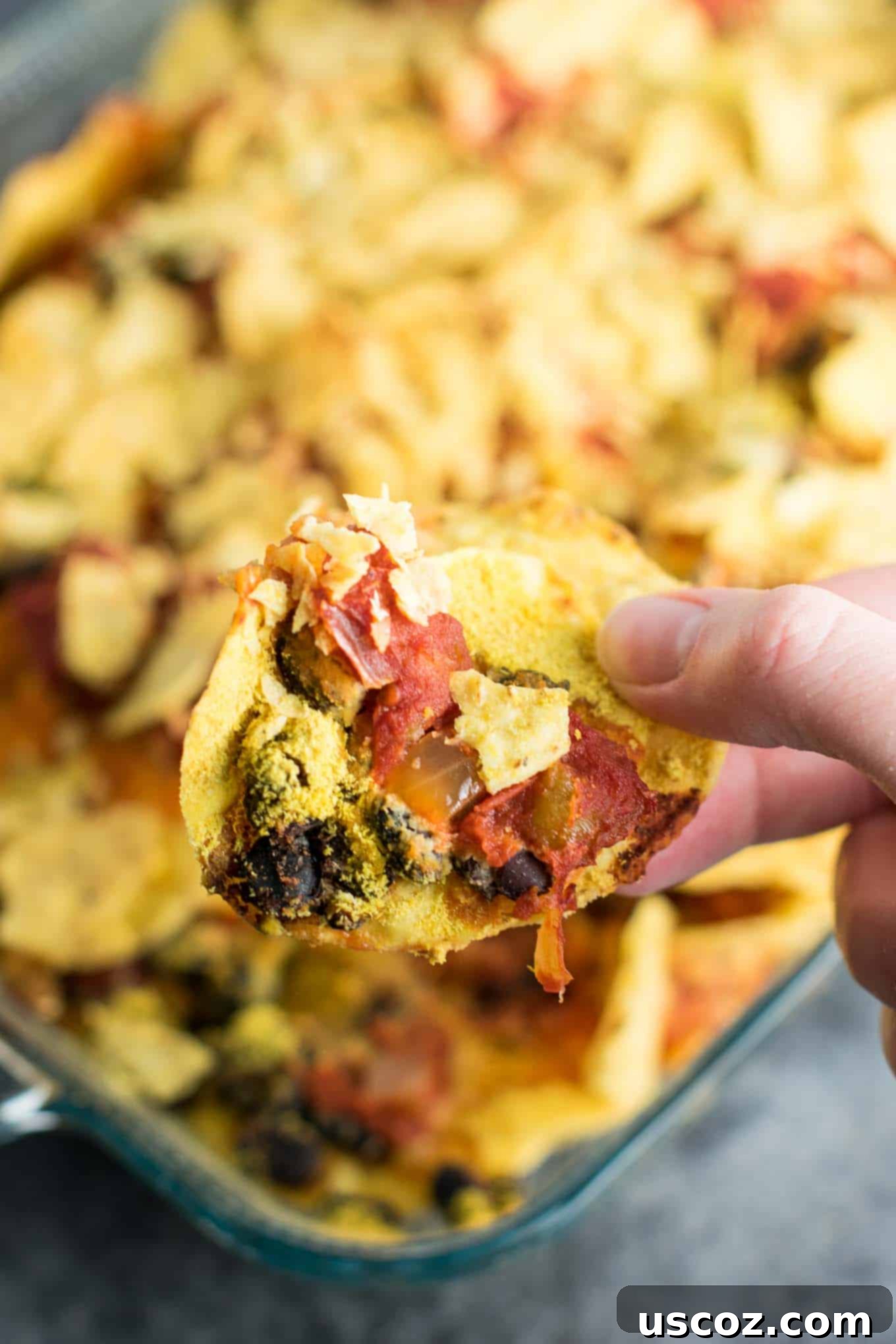Plant-Powered Mexican Feasts 18 Easy Vegan Taco Bake, ready for the oven, showcasing its delicious layers