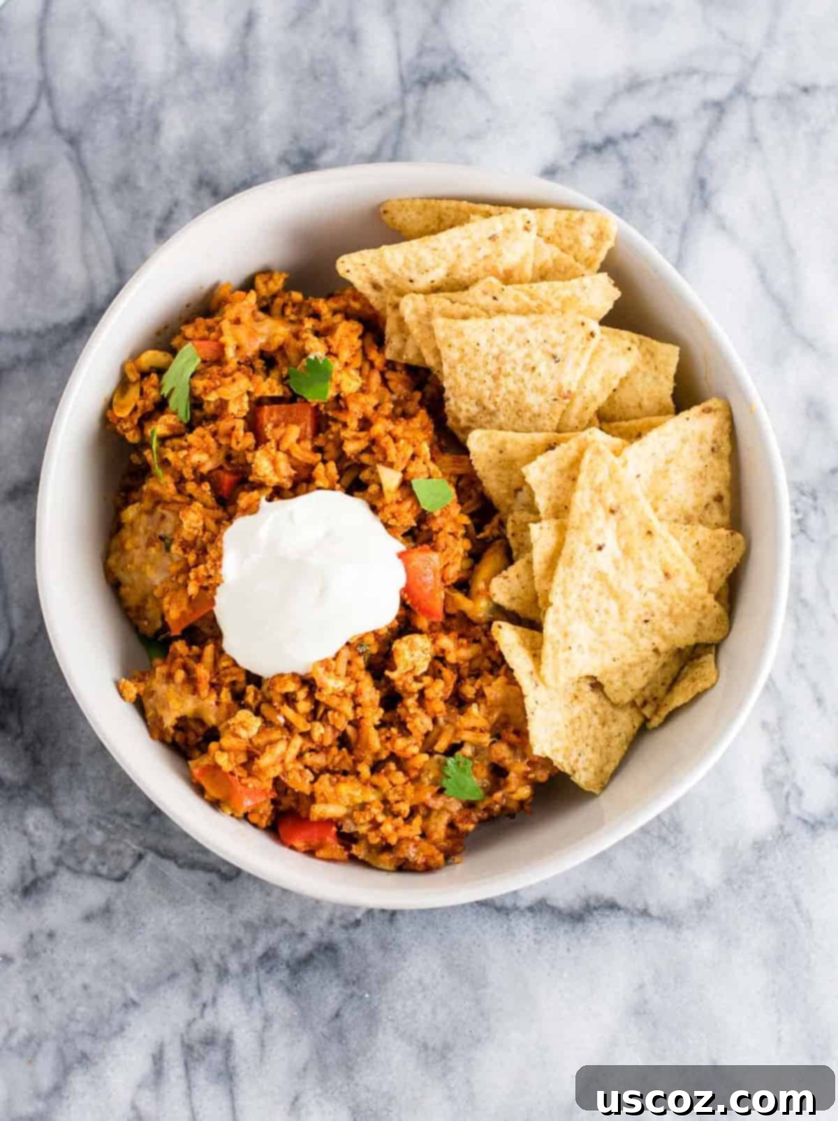 Plant-Powered Mexican Feasts 10 Tofu Mexican Rice Casserole with bell peppers and mushrooms, topped with cheese and fresh cilantro