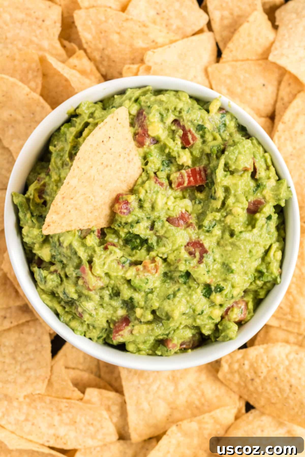 Plant-Powered Mexican Feasts 4 A bowl of vibrant green guacamole surrounded by crispy tortilla chips on a platter
