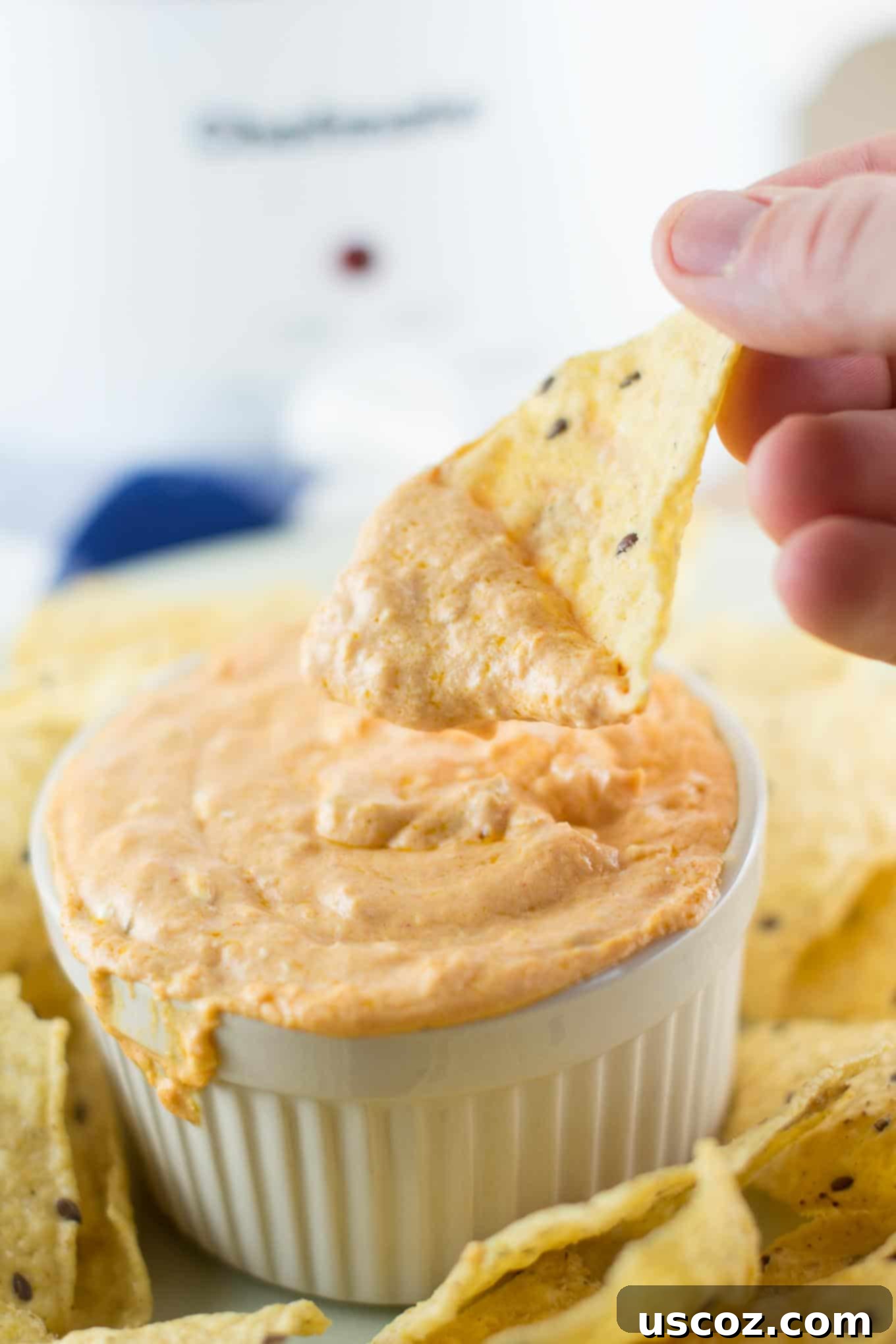 Plant-Powered Mexican Feasts 5 Creamy slow cooker queso dip bubbling in a Crock Pot, ready for serving