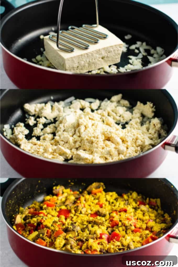 Wholesome Tofu Scramble 12 Pin for Pinterest: Vegan Tofu Scramble with Bell Peppers and Mushrooms – an easy, satisfying, and healthy breakfast recipe. #tofuscramblepin #veganbreakfastideas