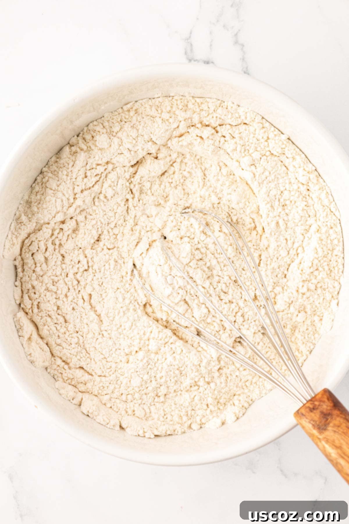 Delicious Vegan Chocolate Chip Cookies 6 a hand whisking dry ingredients together in a bowl