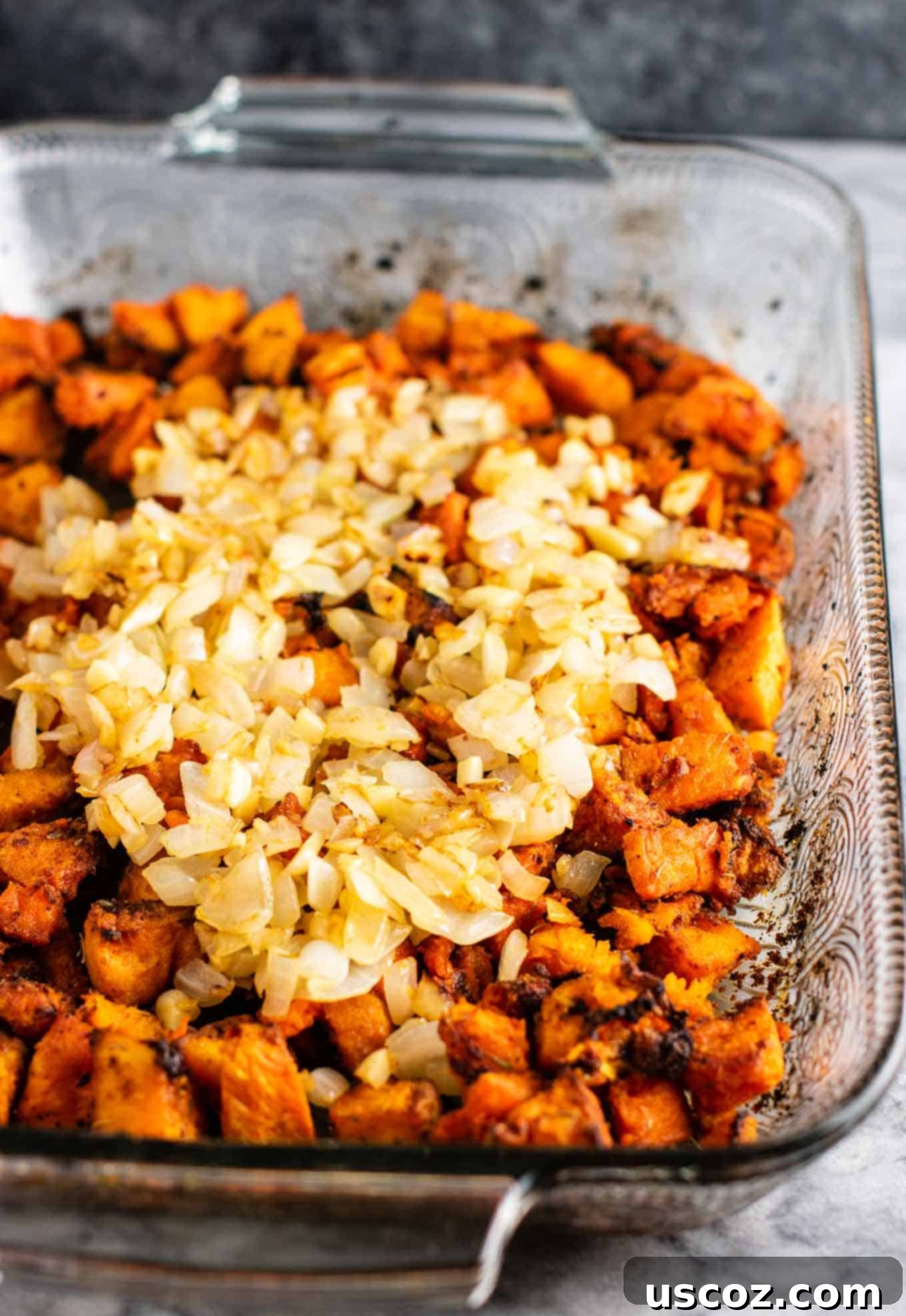 Delicious Sweet Potato Hash 7 sweet potato hash with onions and garlic close up