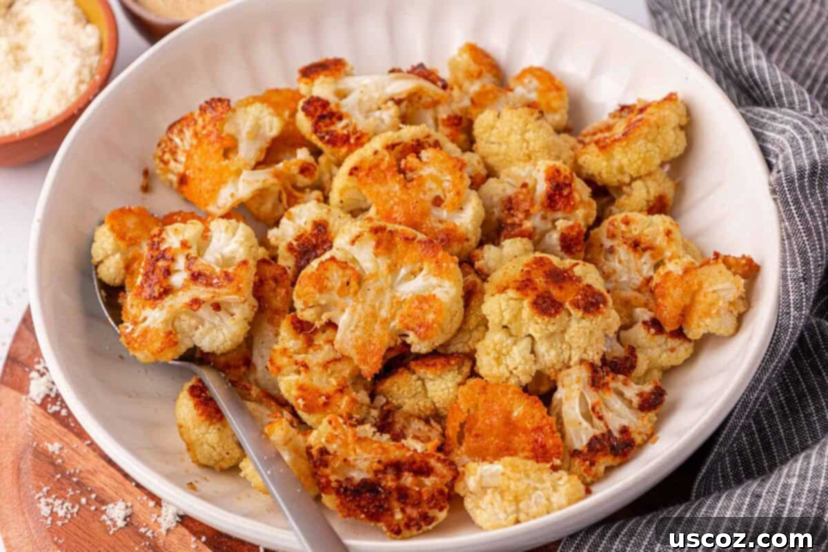 Crispy Parmesan Roasted Cauliflower 13 parmesan roasted cauliflower in a bowl