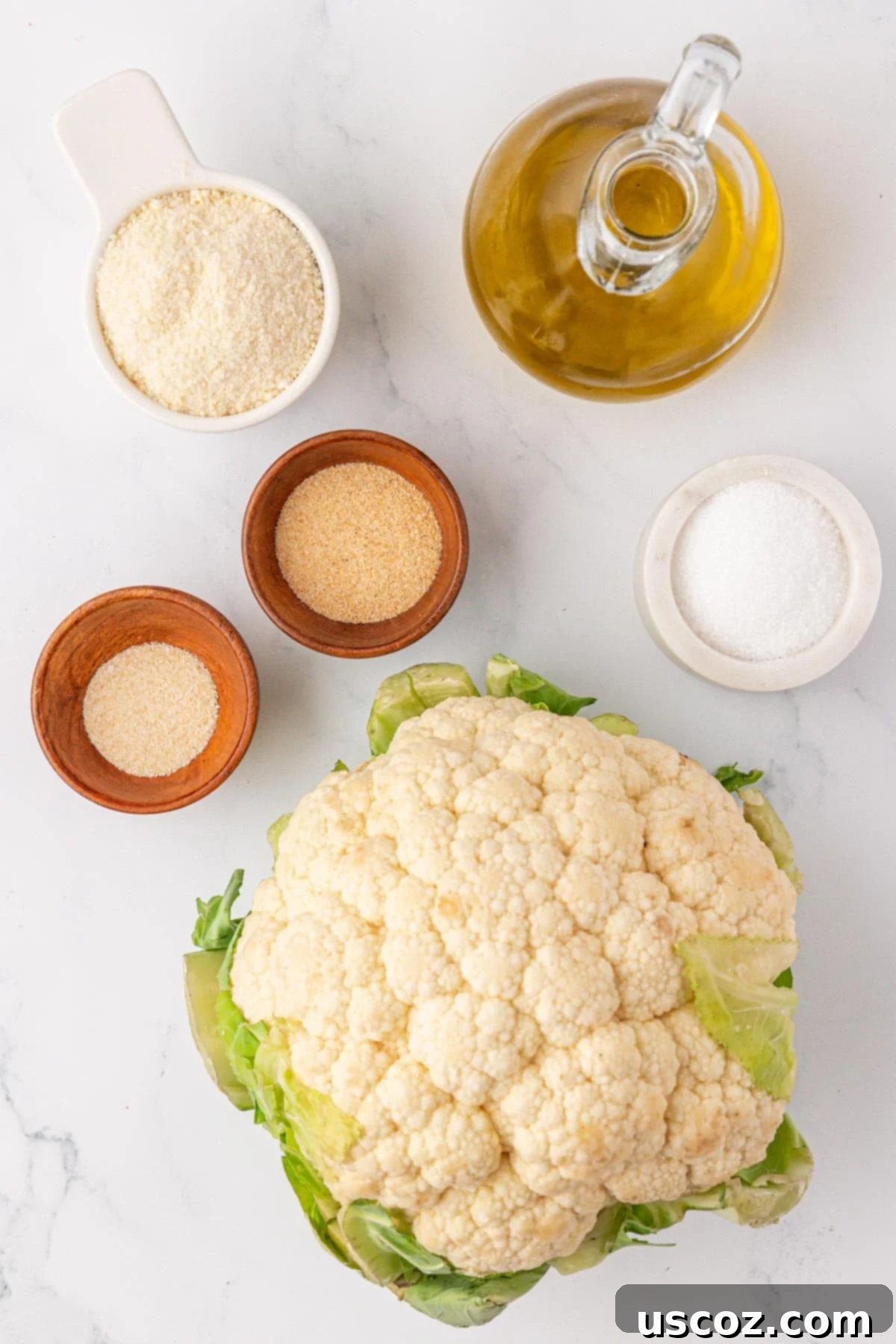 Crispy Parmesan Roasted Cauliflower 4 ingredients needed to make parmesan roasted cauliflower