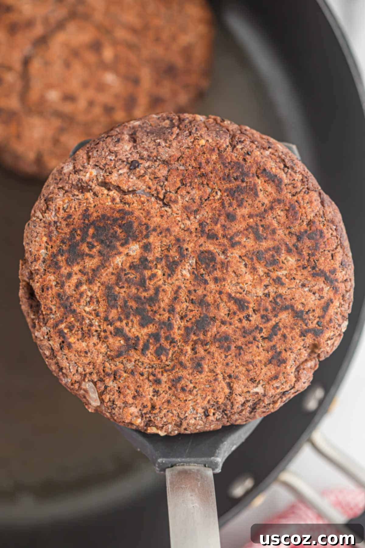 Ultimate Black Bean Burgers 10 a pair of perfectly cooked black bean burgers showcasing their delicious texture and golden crust