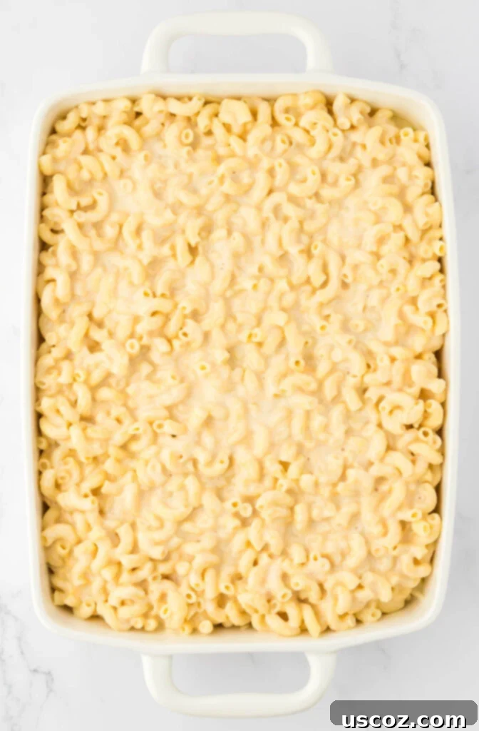 Golden Baked Macaroni Perfection 14 macaroni and cheese in a baking dish
