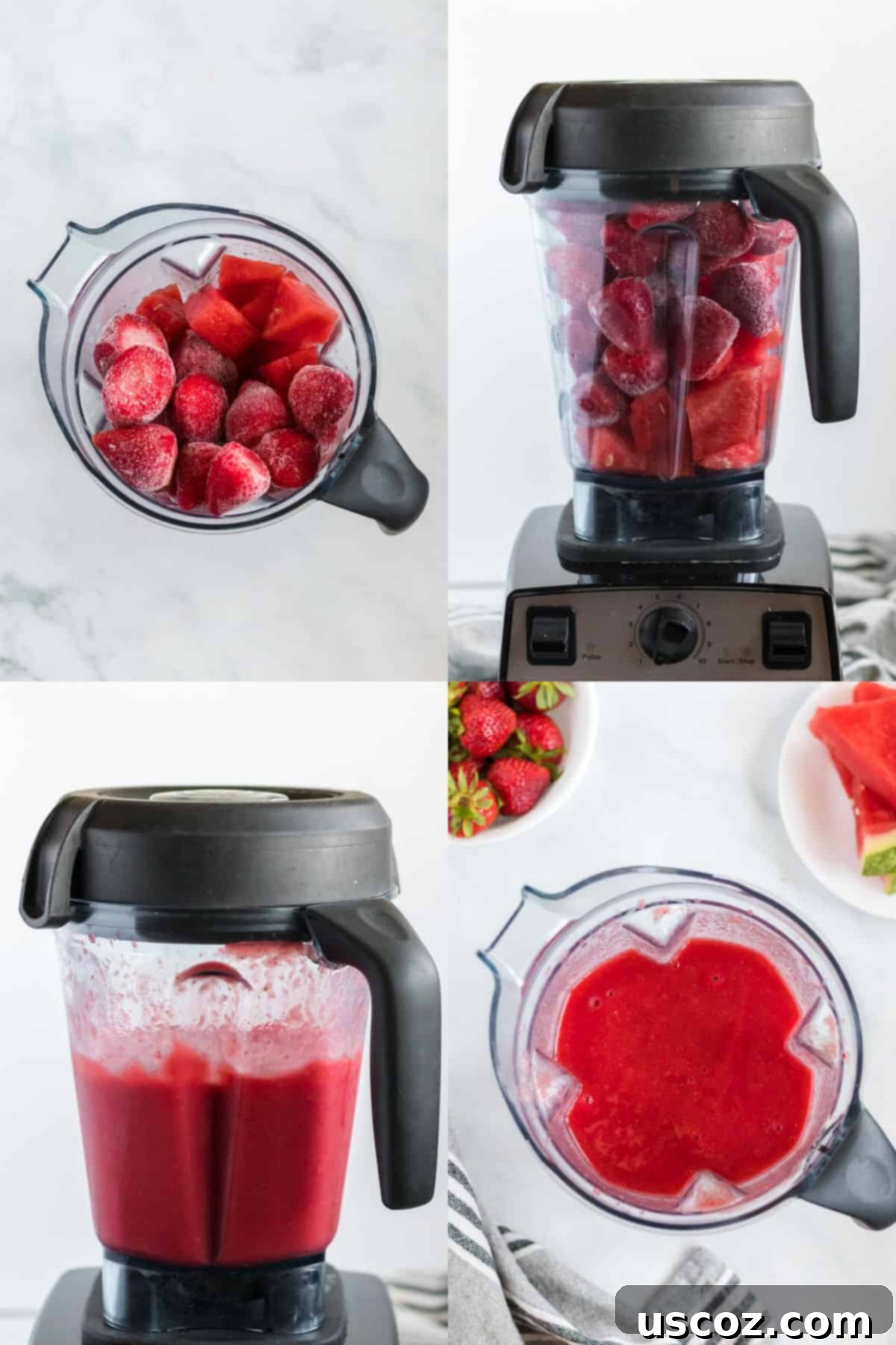 Sweet Summer Smoothie Sensation 4 making a strawberry watermelon smoothie in a vitamix