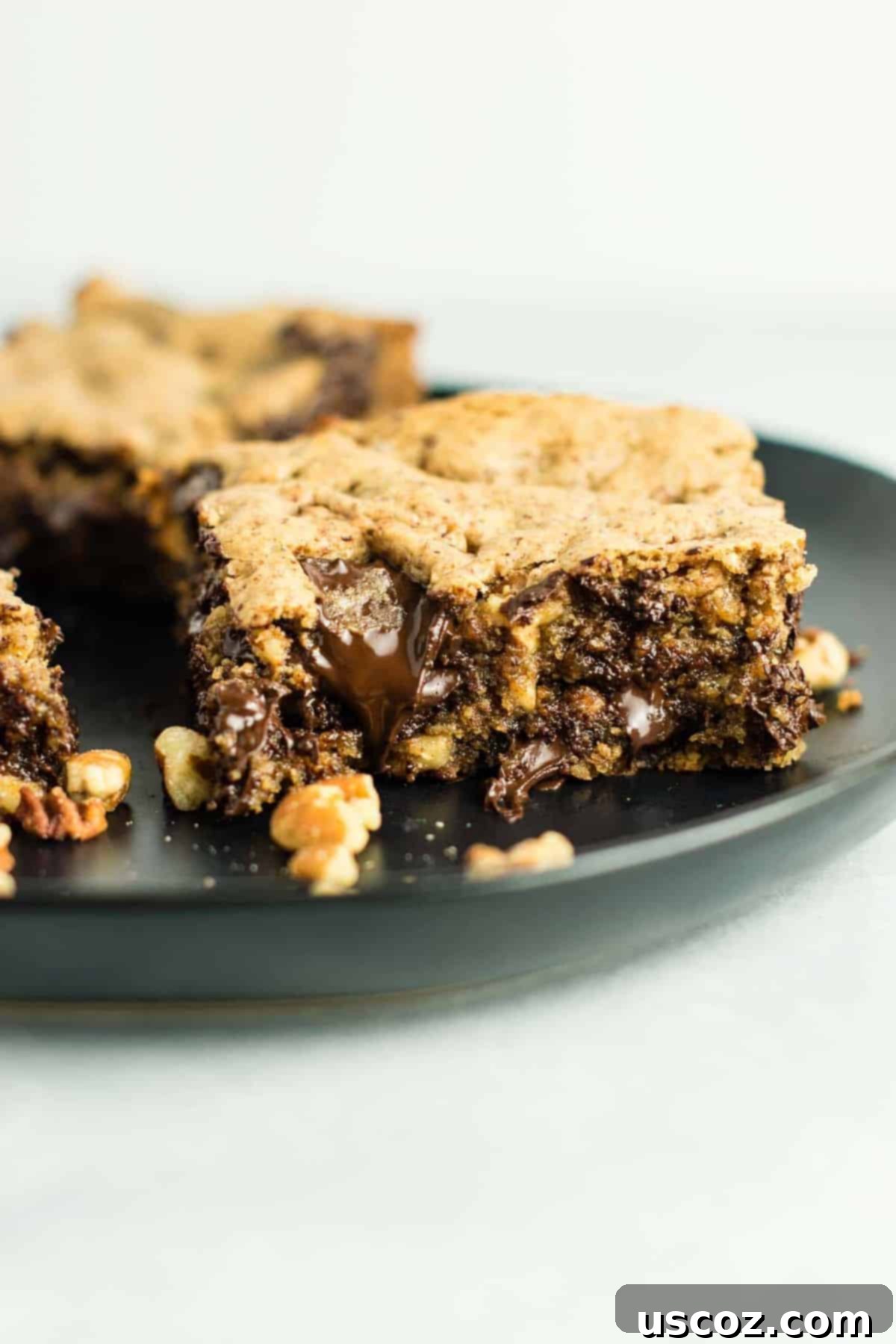 25 Decadent Gluten-Free Dairy-Free Desserts 6 Decadent dark chocolate pecan cookie bars, generously studded with pecans and chocolate, cut into squares.