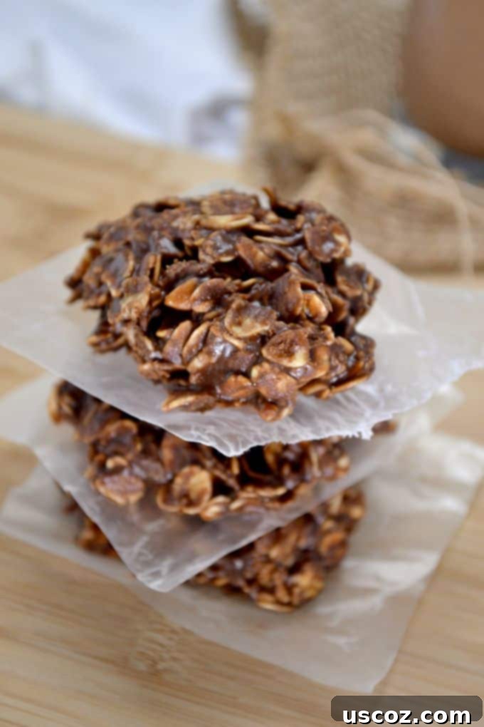 25 Decadent Gluten-Free Dairy-Free Desserts 9 Healthy chocolate peanut butter no-bake cookies stacked on a plate, featuring a delicious swirl of chocolate and peanut butter.