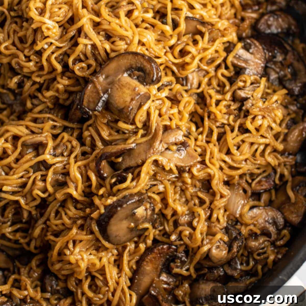 Unlock 29 Delicious Vegan Dinners 24 Mushroom ramen noodles cooked in a skillet with homemade stir fry sauce, an easy Asian-inspired vegan recipe.