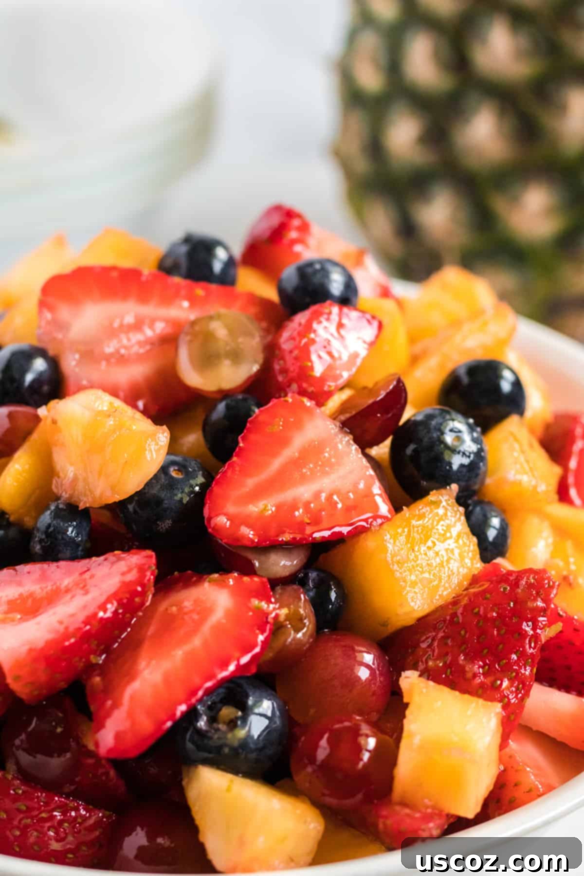 Vibrant Fruit Medley 3 up close fruit salad with honey lime dressing