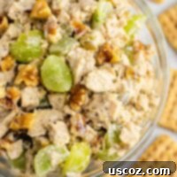 Vegan chicken salad with grapes and pecans. This is so good! I am obsessed! #vegan #veganlunch #veganmealprep #veganchickensalad #meatless #vegetarian #vegandinner #veganchicken