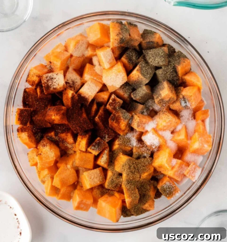 Sweet Potato Fiesta 7 sweet potato cubes topped with spices