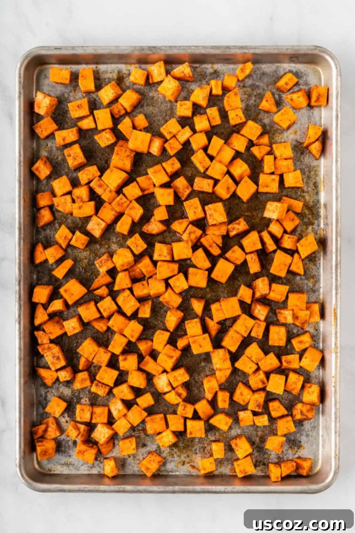 Sweet Potato Fiesta 9 sweet potatoes on a baking sheet