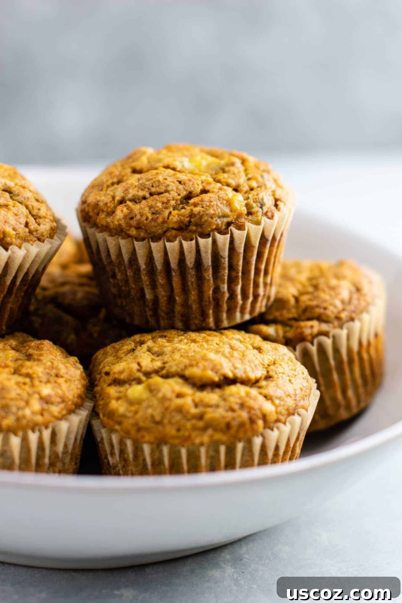 Moist Vegan Banana Muffins 3 a freshly baked vegan banana muffin with a golden brown top