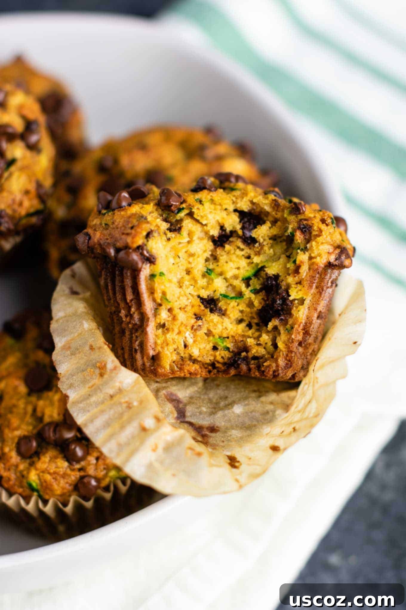 Moist Zucchini Chocolate Chip Muffins 6 chocolate chip muffins with zucchini