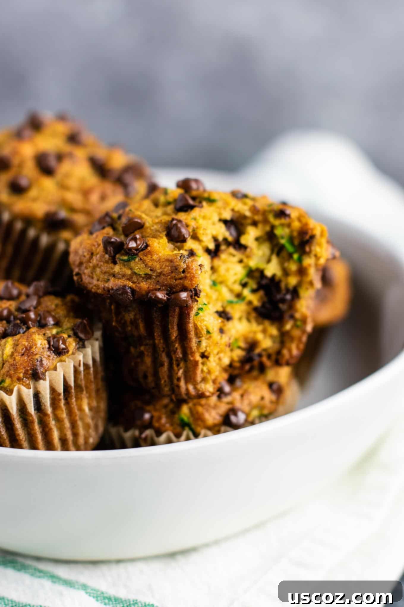 Moist Zucchini Chocolate Chip Muffins 9 Healthy zucchini chocolate chip muffins made with easy ingredients. Perfect for using up all of that summer zucchini! #zucchini #muffins #chocolatechip #healthy #breakfast #vegetarian