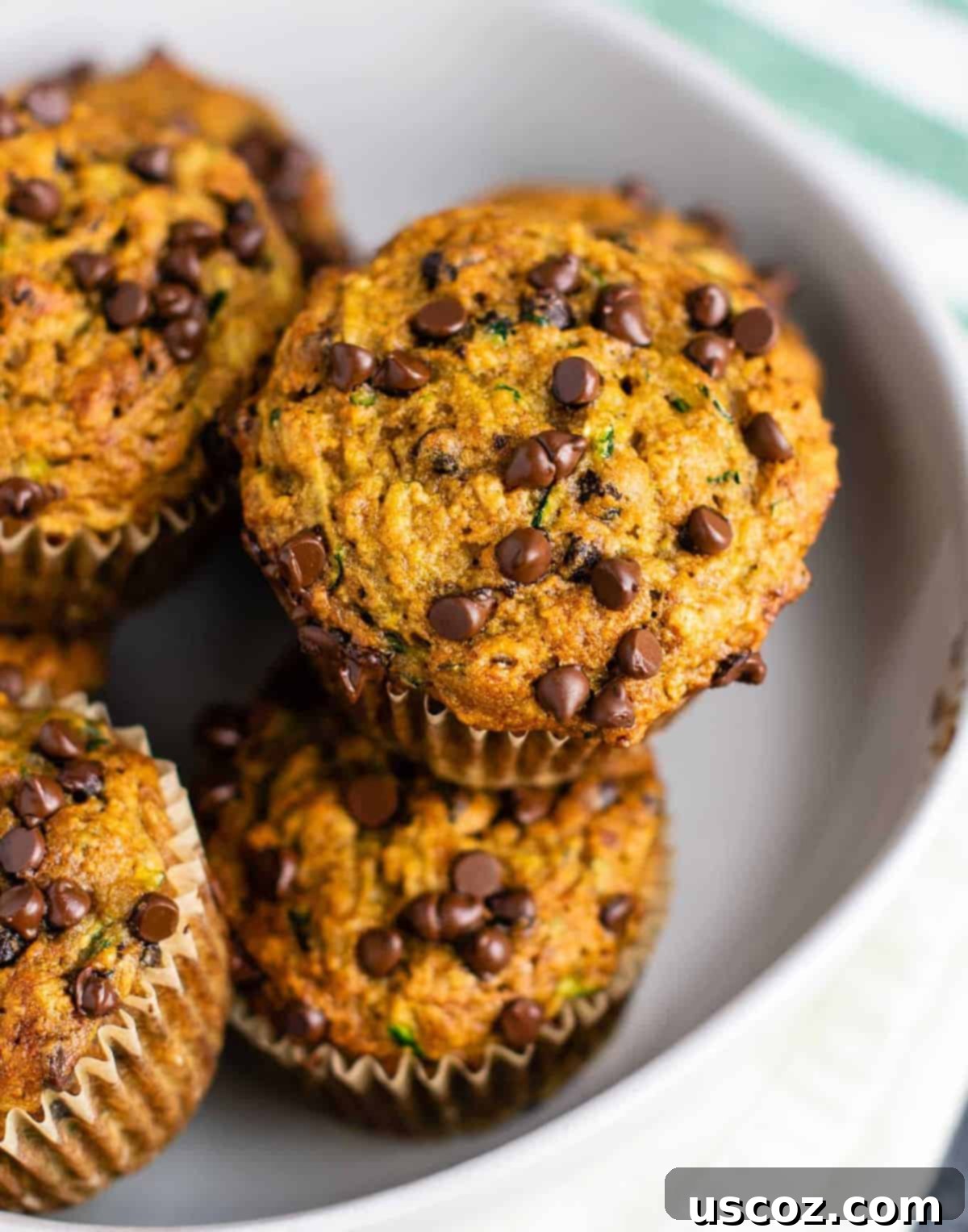 Moist Zucchini Chocolate Chip Muffins 10 Healthy chocolate chip zucchini muffins made with easy ingredients. Perfect for using up all of that summer zucchini! #zucchini #muffins #chocolatechip #healthy #breakfast #vegetarian