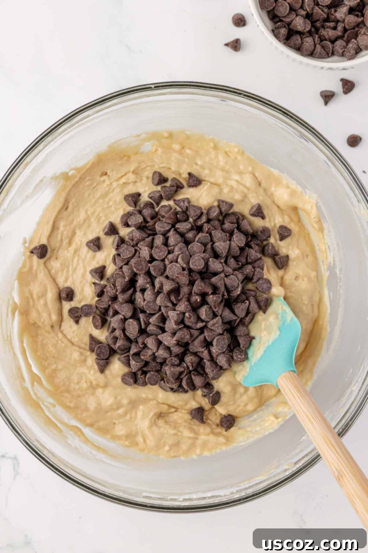 Adding chocolate chips to the quick bread batter
