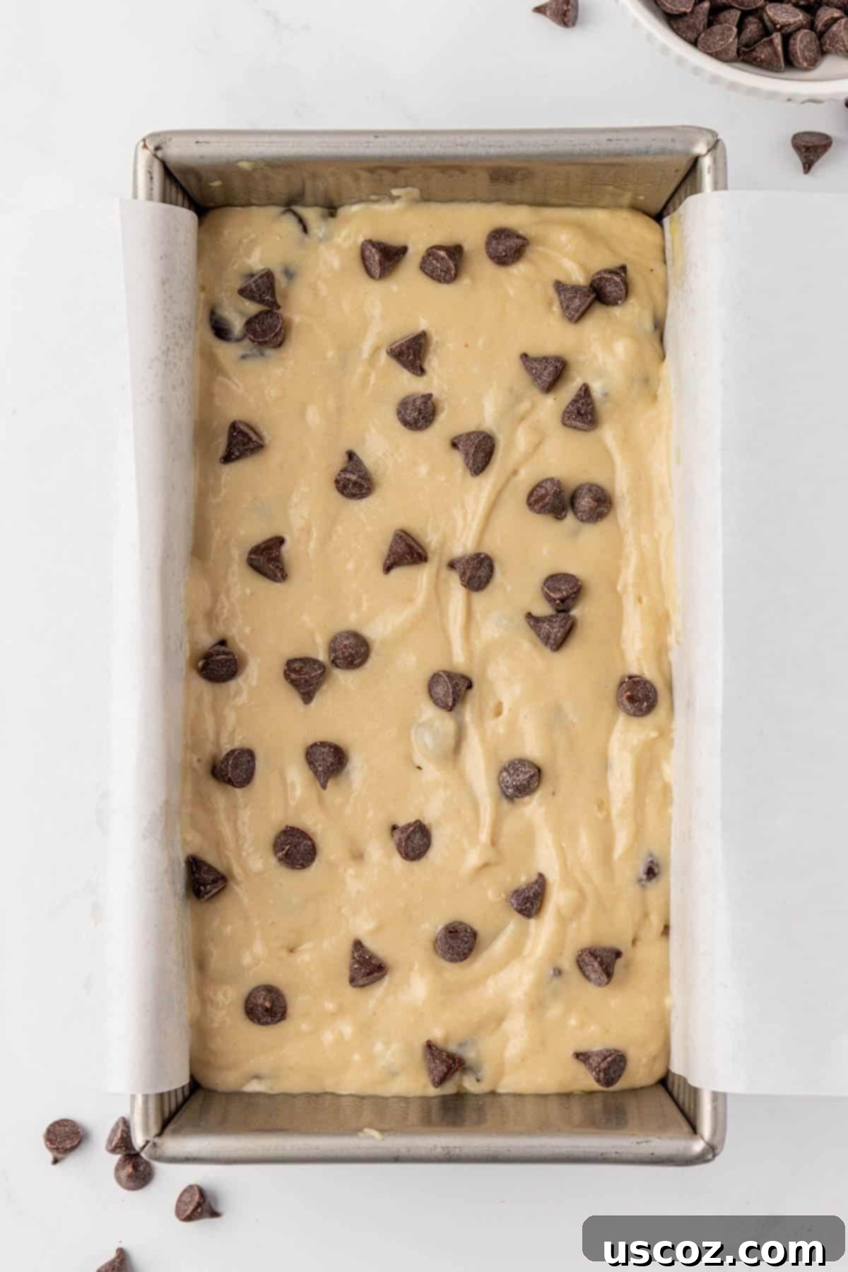 Loaf pan with quick bread baking in the oven