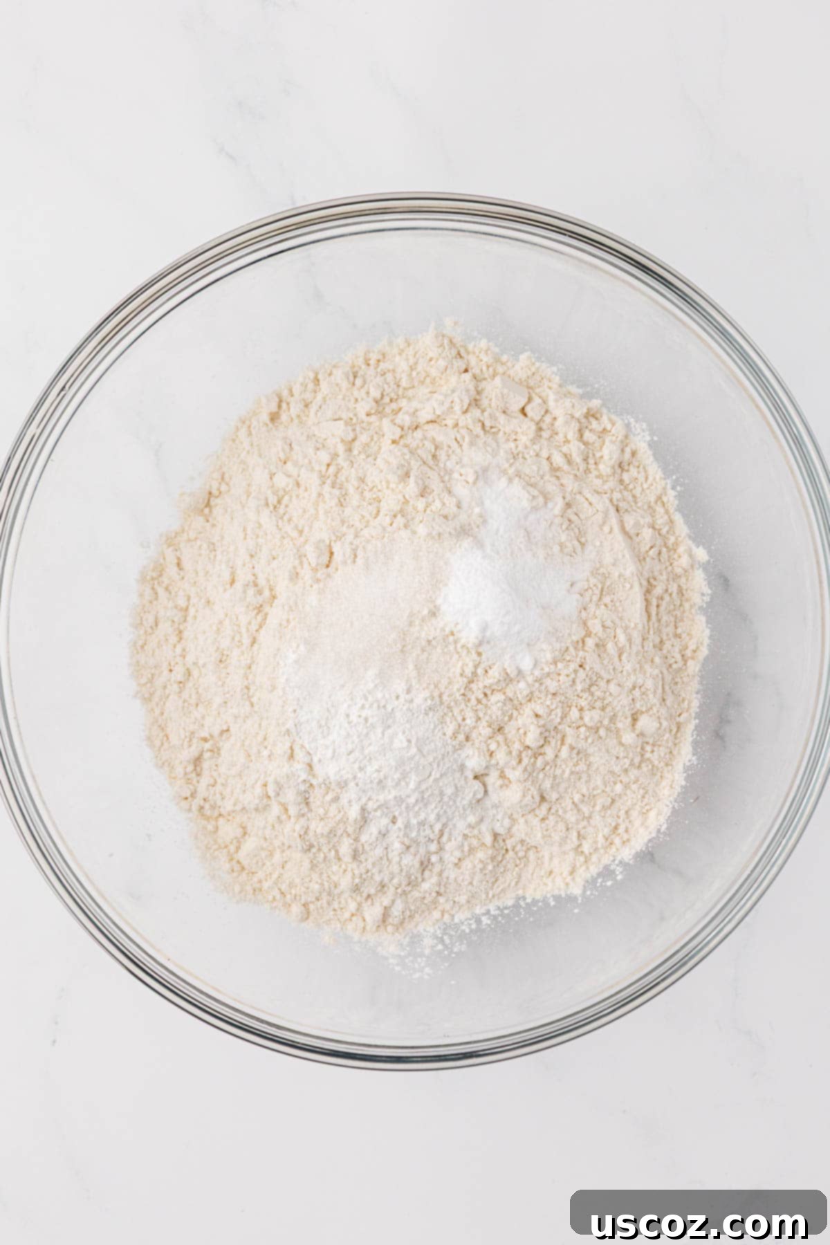 Dry ingredients in a mixing bowl before whisking