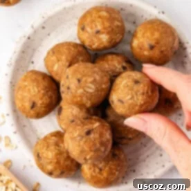 Wholesome oatmeal cookie energy balls with visible rolled oats and chocolate chips