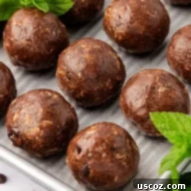 Refreshing mint chocolate energy bites with a hint of green and chocolate pieces, served in a small bowl
