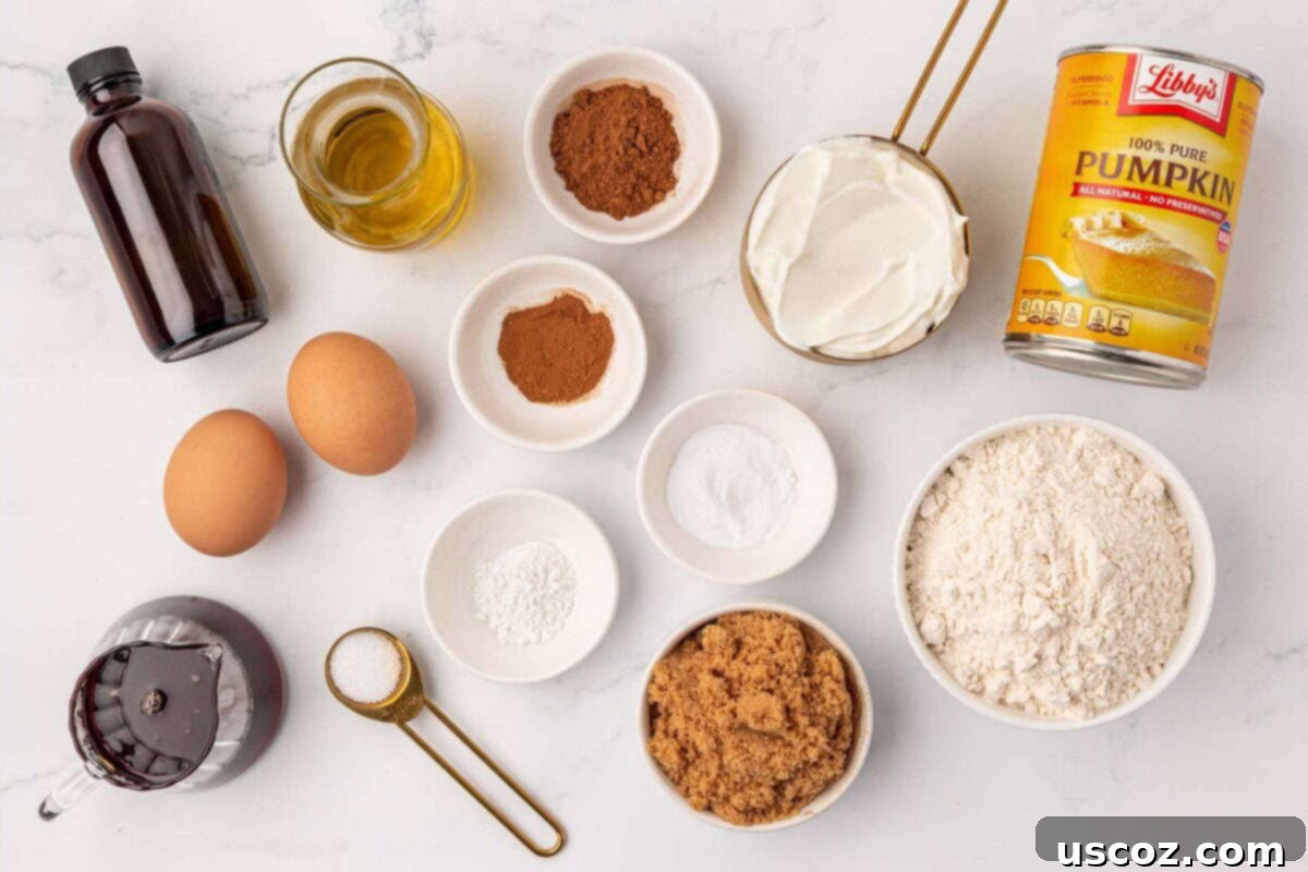 ingredients needed to make Greek yogurt pumpkin bread