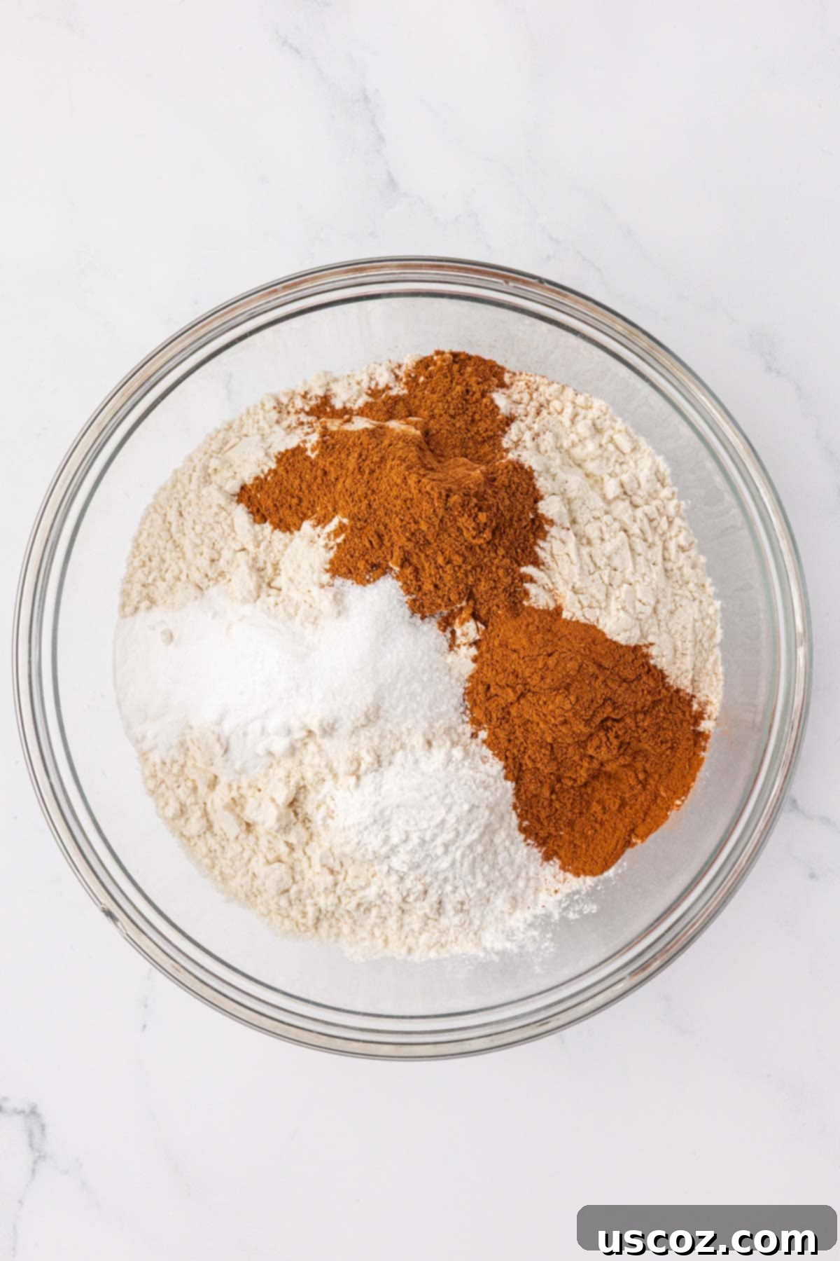 Golden Pumpkin Banana Muffins 5 dry ingredients in a mixing bowl before whisking