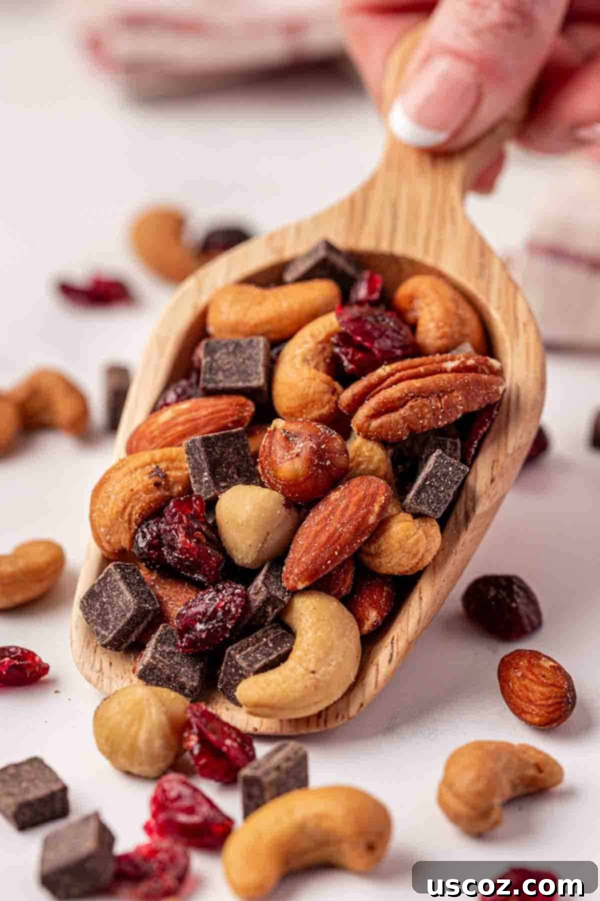 The Ultimate Guide to Crafting Your Own Trail Mix 3 Close-up of a scoop of homemade trail mix